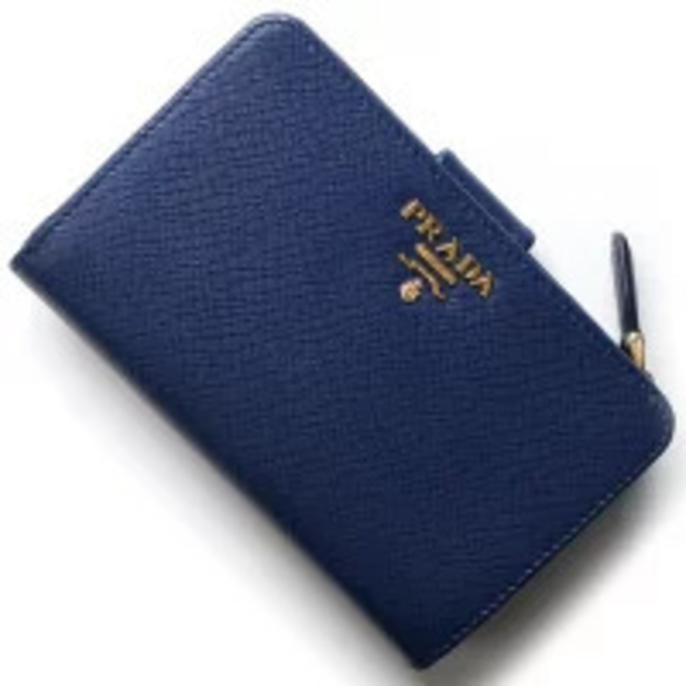 Prada Bi fold Wallet Saffiano Metal Brietta Blue QWA